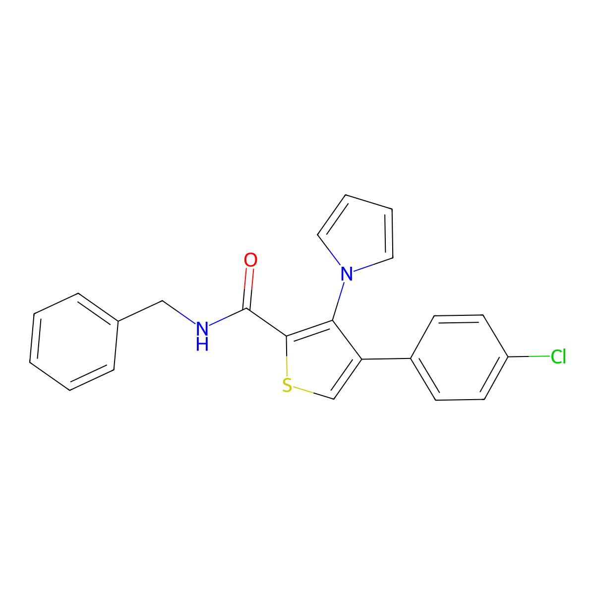 N-benzyl-4-(4-chlorophenyl)-3-(1H-pyrrol-1-yl)thiophene-2-carboxamide molecular structure, CAS 1291855-65-6