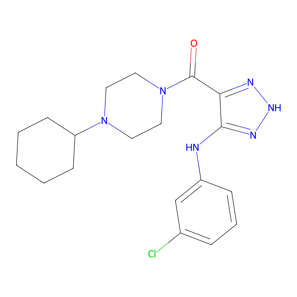 (5-((3-chlorophenyl)amino)-1H-1,2,3-triazol-4-yl)(4-cyclohexylpiperazin-1-yl)methanone molecular structure, CAS 1291855-69-0