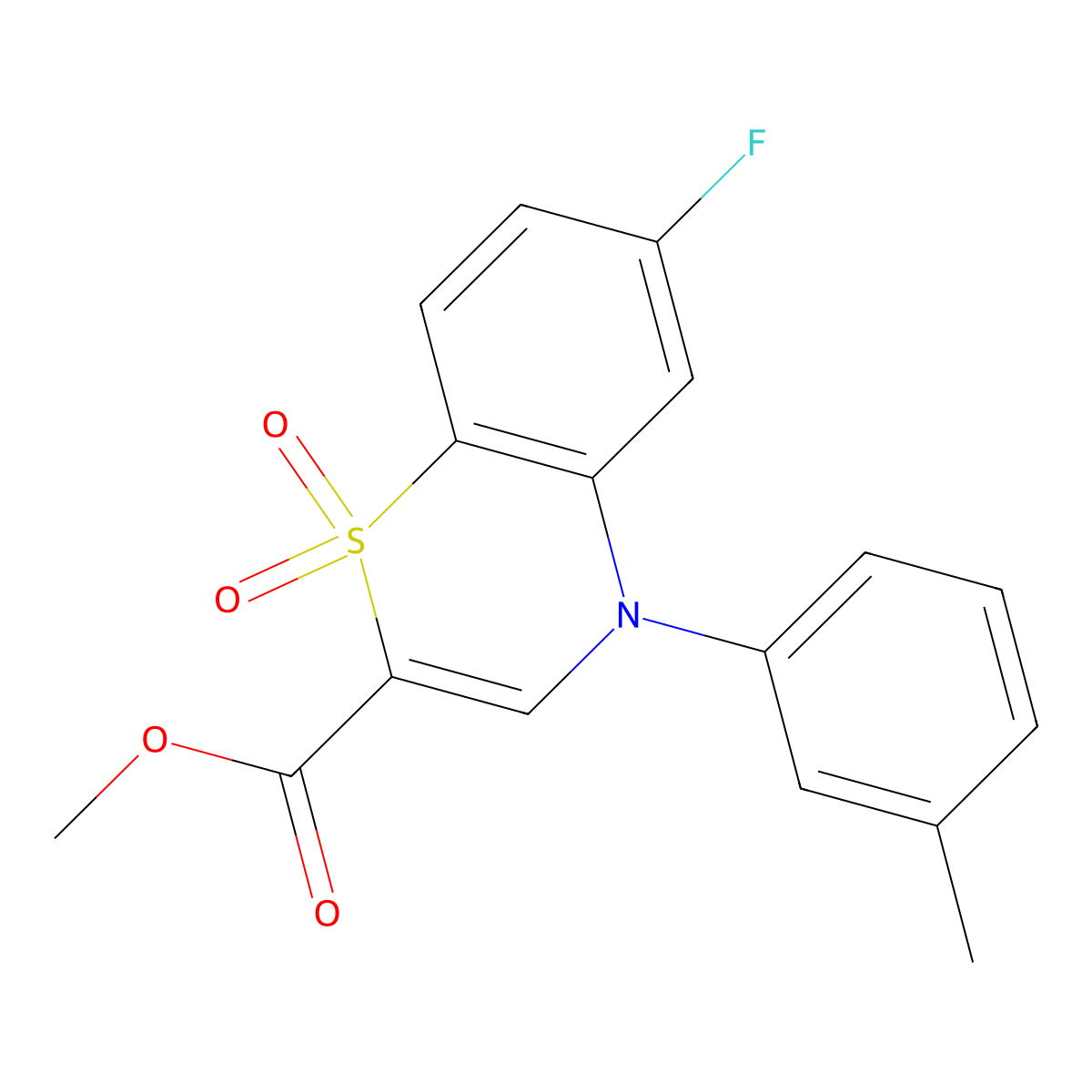 methyl 6-fluoro-4-(3-methylphenyl)-4H-1,4-benzothiazine-2-carboxylate 1,1-dioxide molecular structure, CAS 1291855-89-4