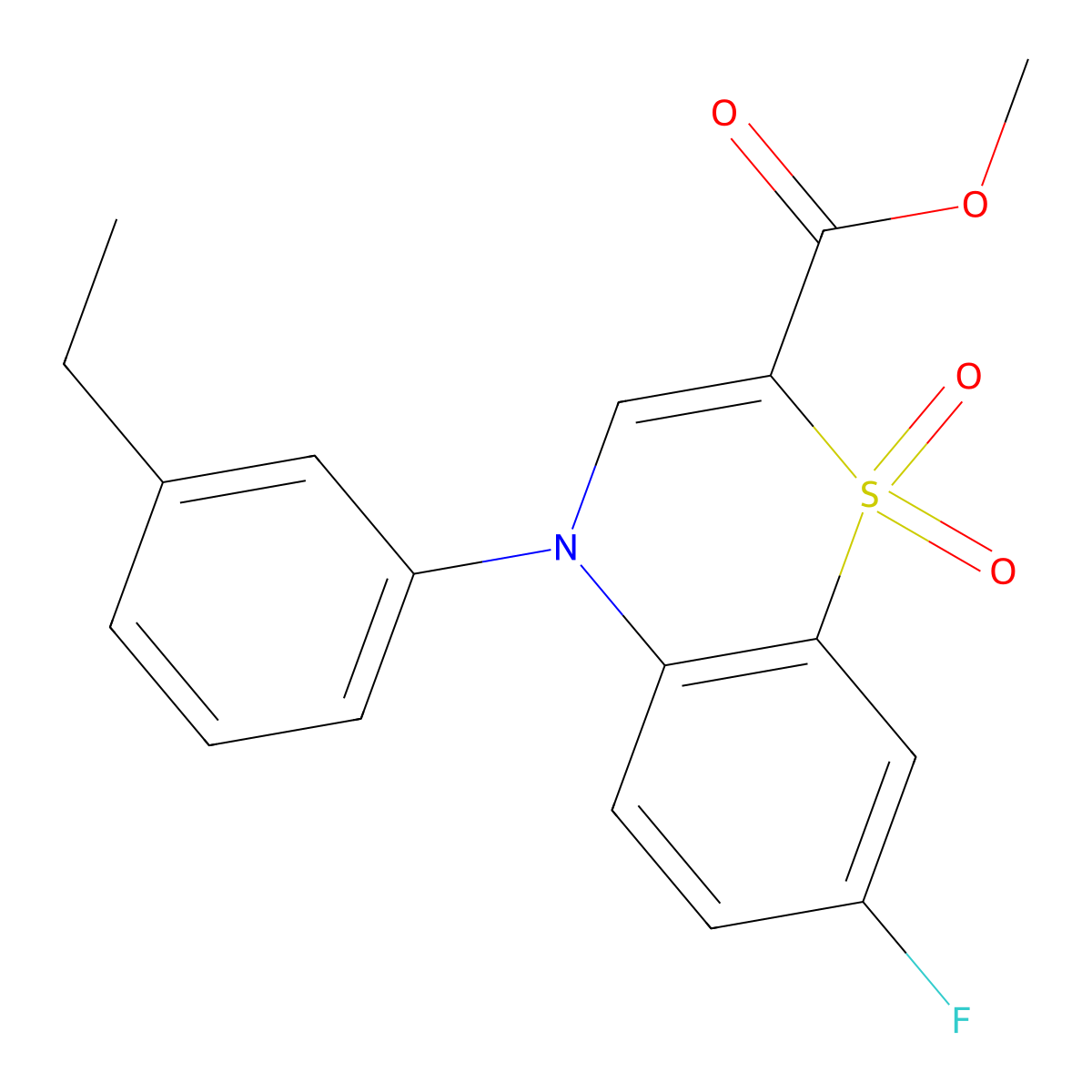 methyl 4-(3-ethylphenyl)-7-fluoro-4H-1,4-benzothiazine-2-carboxylate 1,1-dioxide molecular structure, CAS 1291855-96-3