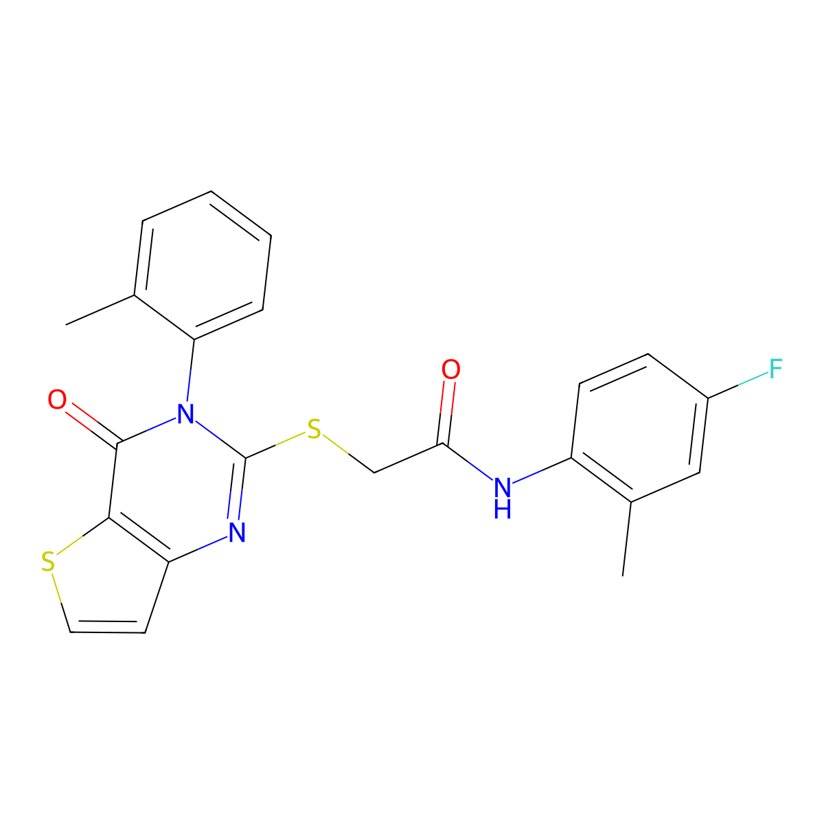 N-(4-fluoro-2-methylphenyl)-2-{[3-(2-methylphenyl)-4-oxo-3,4-dihydrothieno[3,2-d]pyrimidin-2-yl]sulfanyl}acetamide molecular structure, CAS 1291856-11-5