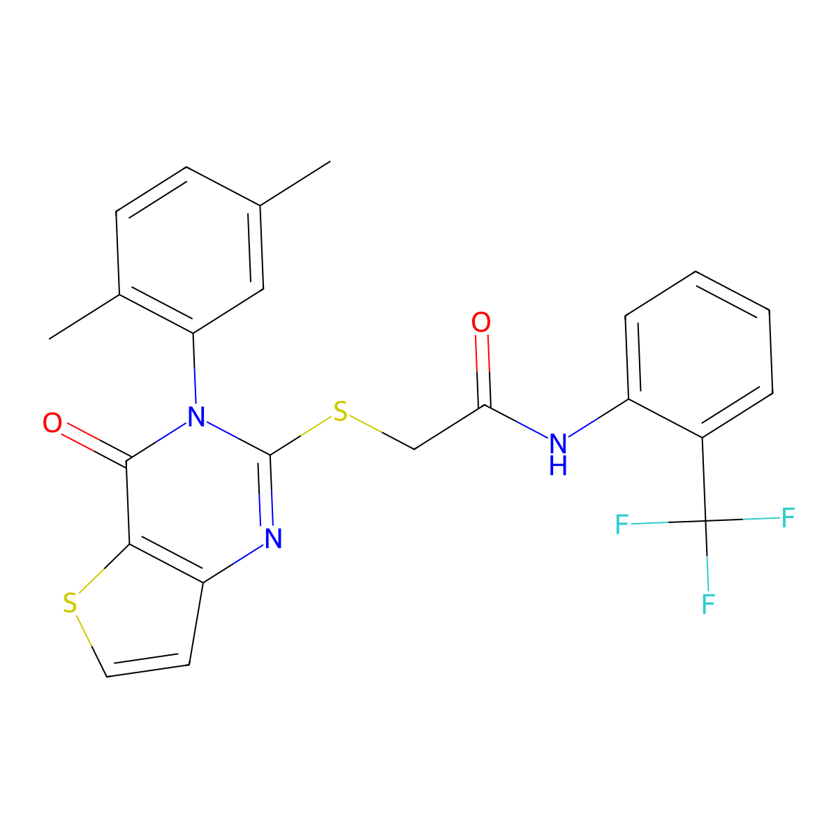 2-{[3-(2,5-dimethylphenyl)-4-oxo-3,4-dihydrothieno[3,2-d]pyrimidin-2-yl]sulfanyl}-N-[2-(trifluoromethyl)phenyl]acetamide molecular structure, CAS 1291856-15-9