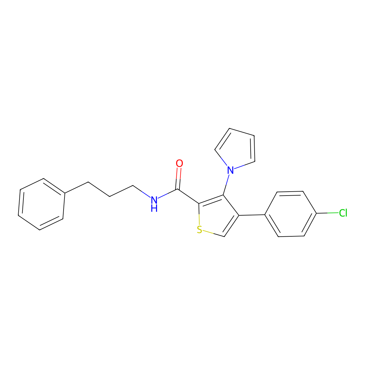 4-(4-chlorophenyl)-N-(3-phenylpropyl)-3-(1H-pyrrol-1-yl)thiophene-2-carboxamide molecular structure, CAS 1291856-35-3