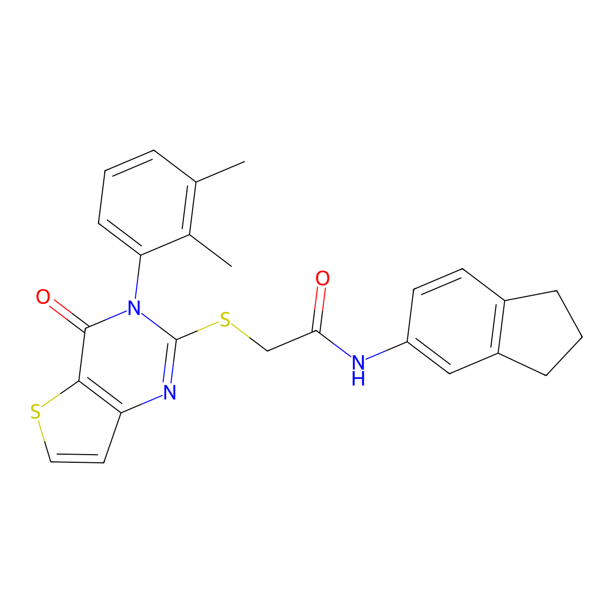 N-(2,3-dihydro-1H-inden-5-yl)-2-{[3-(2,3-dimethylphenyl)-4-oxo-3,4-dihydrothieno[3,2-d]pyrimidin-2-yl]sulfanyl}acetamide molecular structure, CAS 1291856-63-7