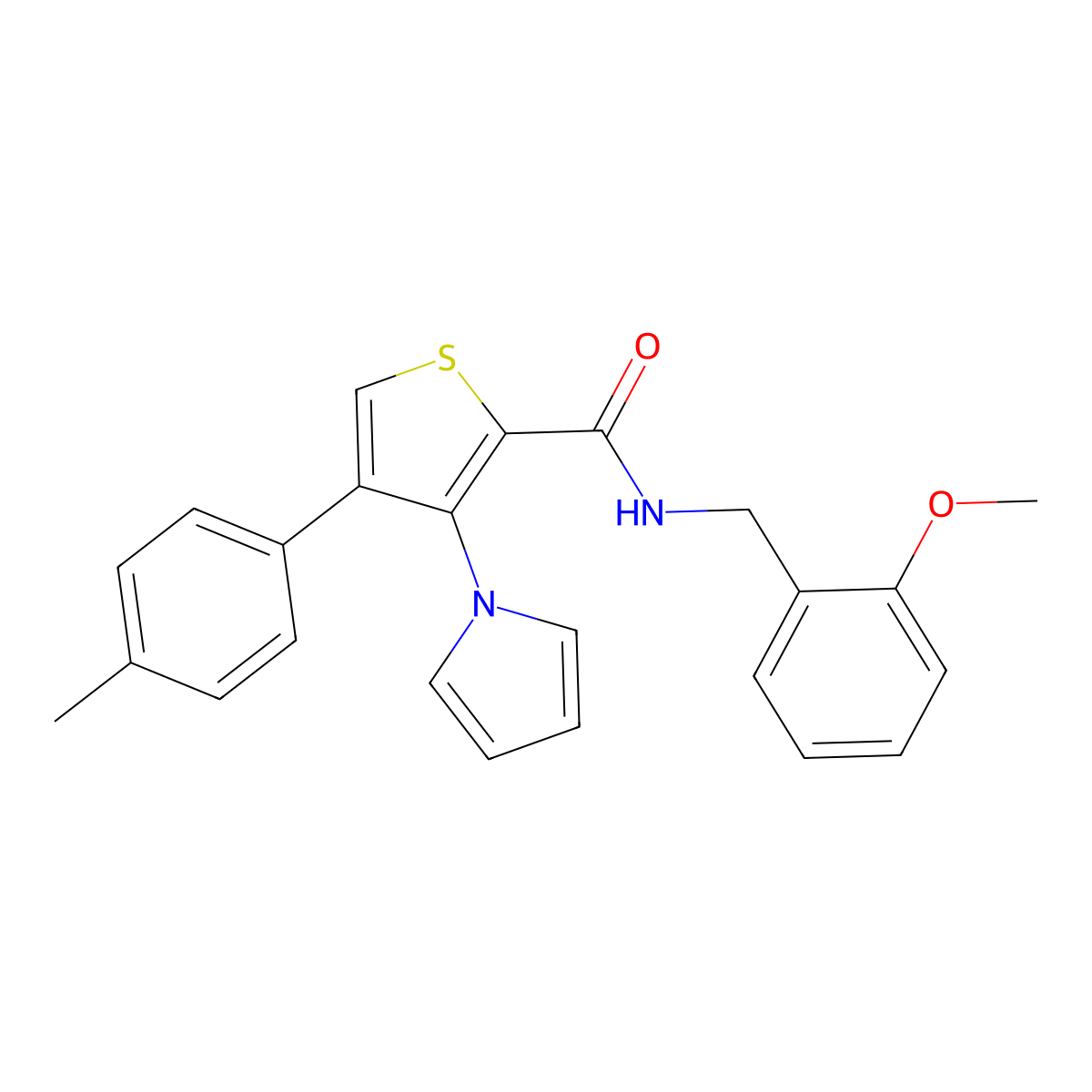 N-(2-methoxybenzyl)-4-(4-methylphenyl)-3-(1H-pyrrol-1-yl)thiophene-2-carboxamide molecular structure, CAS 1291856-78-4