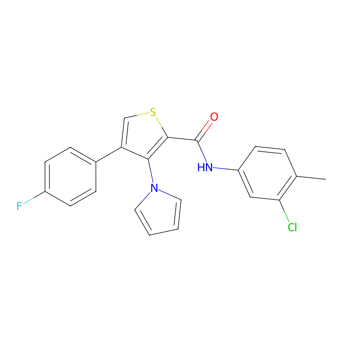 N-(3-chloro-4-methylphenyl)-4-(4-fluorophenyl)-3-(1H-pyrrol-1-yl)thiophene-2-carboxamide molecular structure, CAS 1291856-84-2