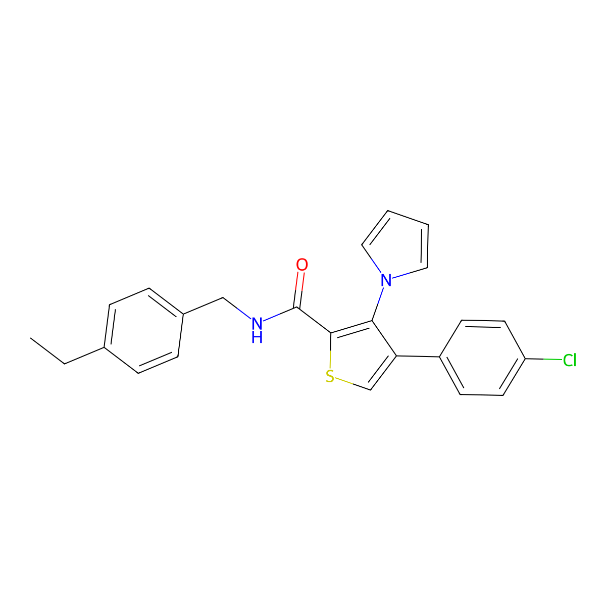 4-(4-chlorophenyl)-N-(4-ethylbenzyl)-3-(1H-pyrrol-1-yl)thiophene-2-carboxamide molecular structure, CAS 1291856-95-5