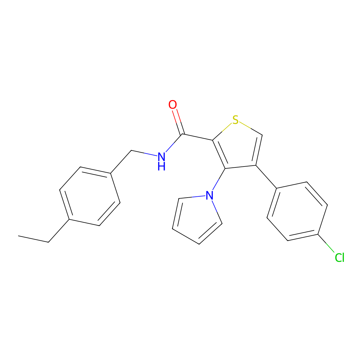 4-(4-chlorophenyl)-N-(4-ethylbenzyl)-3-(1H-pyrrol-1-yl)thiophene-2-carboxamide molecular structure, CAS 1291856-95-5