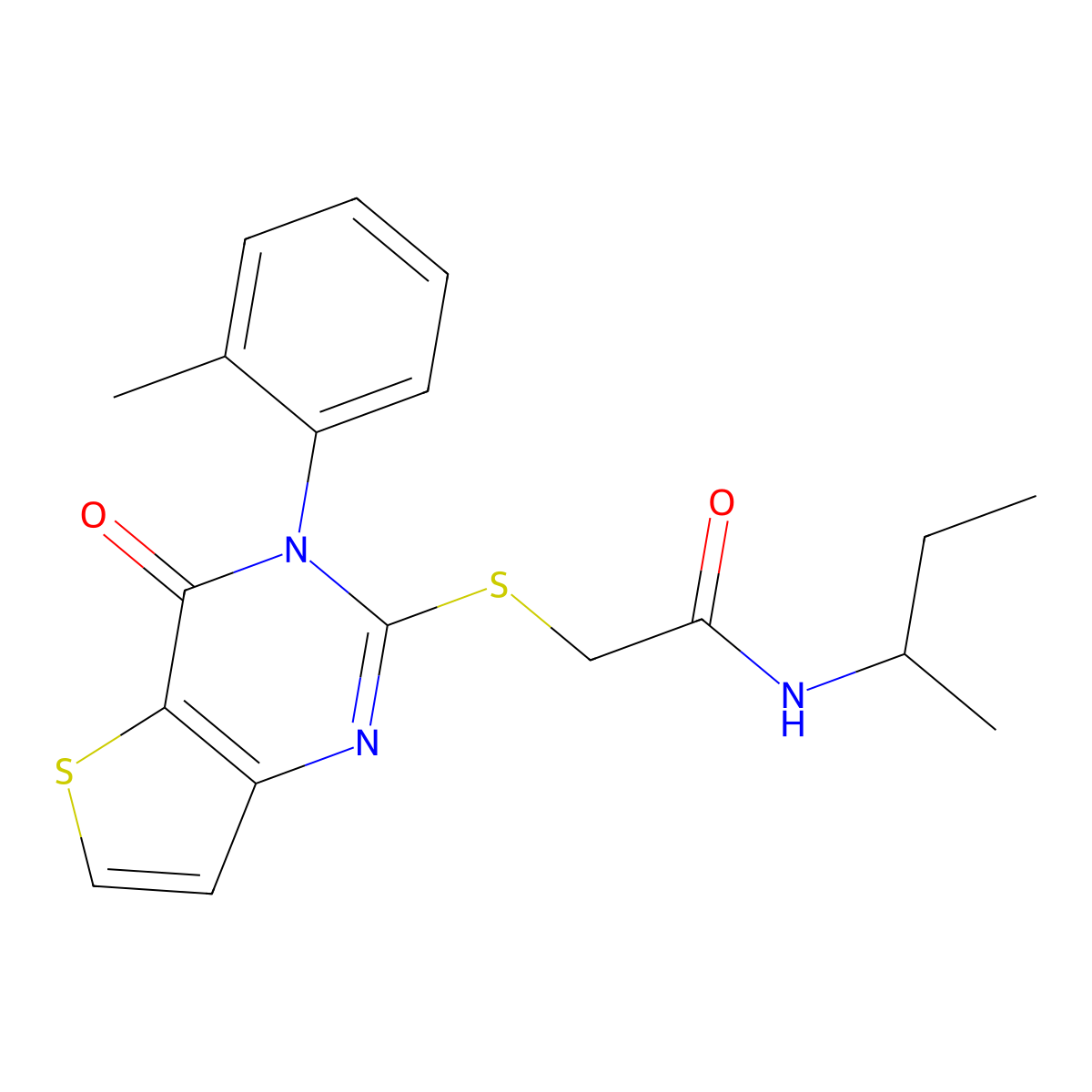 N-(butan-2-yl)-2-{[3-(2-methylphenyl)-4-oxo-3,4-dihydrothieno[3,2-d]pyrimidin-2-yl]sulfanyl}acetamide molecular structure, CAS 1291856-98-8