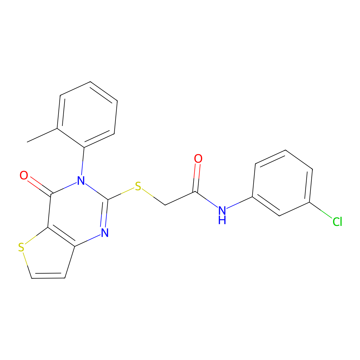 N-(3-chlorophenyl)-2-{[3-(2-methylphenyl)-4-oxo-3,4-dihydrothieno[3,2-d]pyrimidin-2-yl]sulfanyl}acetamide molecular structure, CAS 1291857-04-9