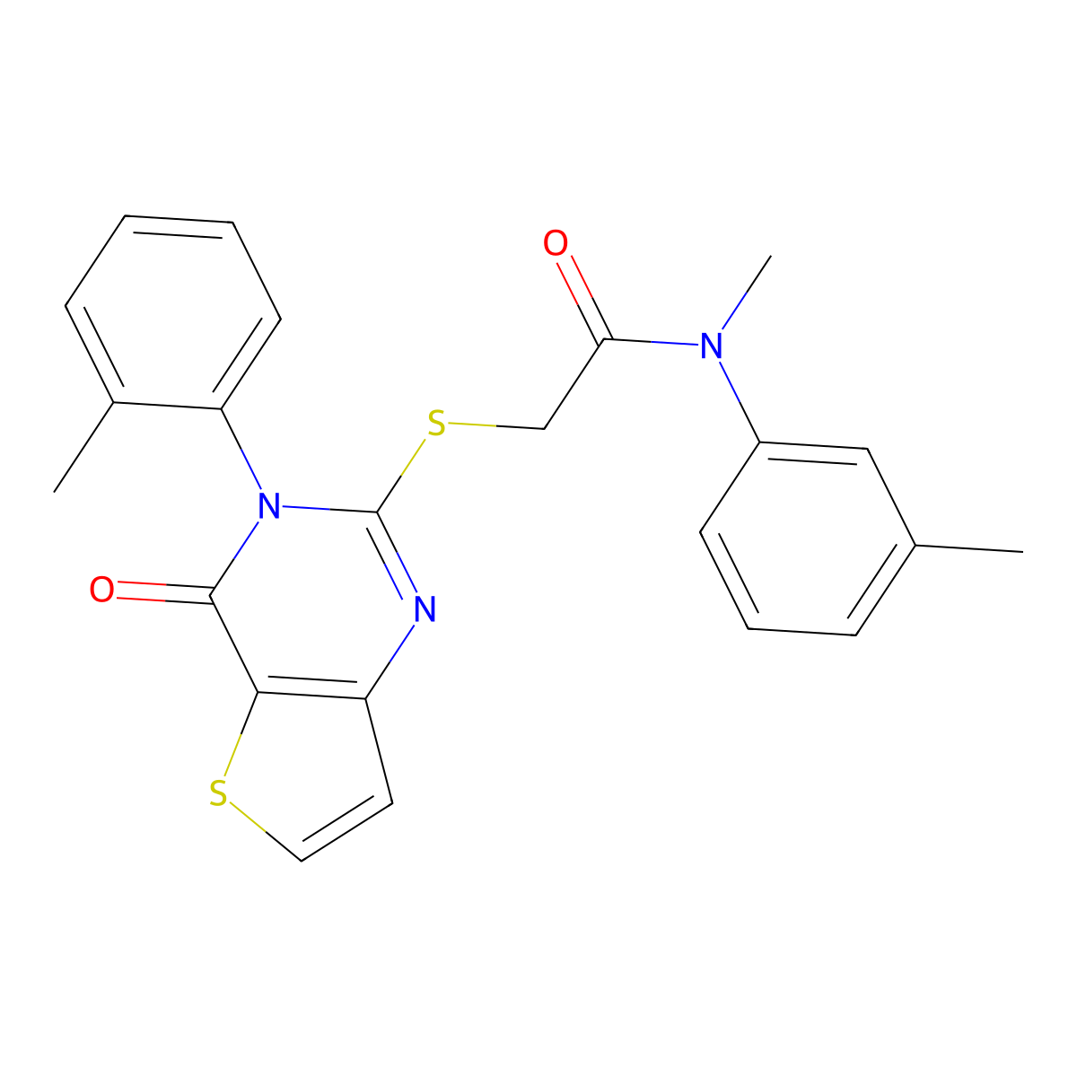N-methyl-N-(3-methylphenyl)-2-{[3-(2-methylphenyl)-4-oxo-3,4-dihydrothieno[3,2-d]pyrimidin-2-yl]sulfanyl}acetamide molecular structure, CAS 1291857-15-2