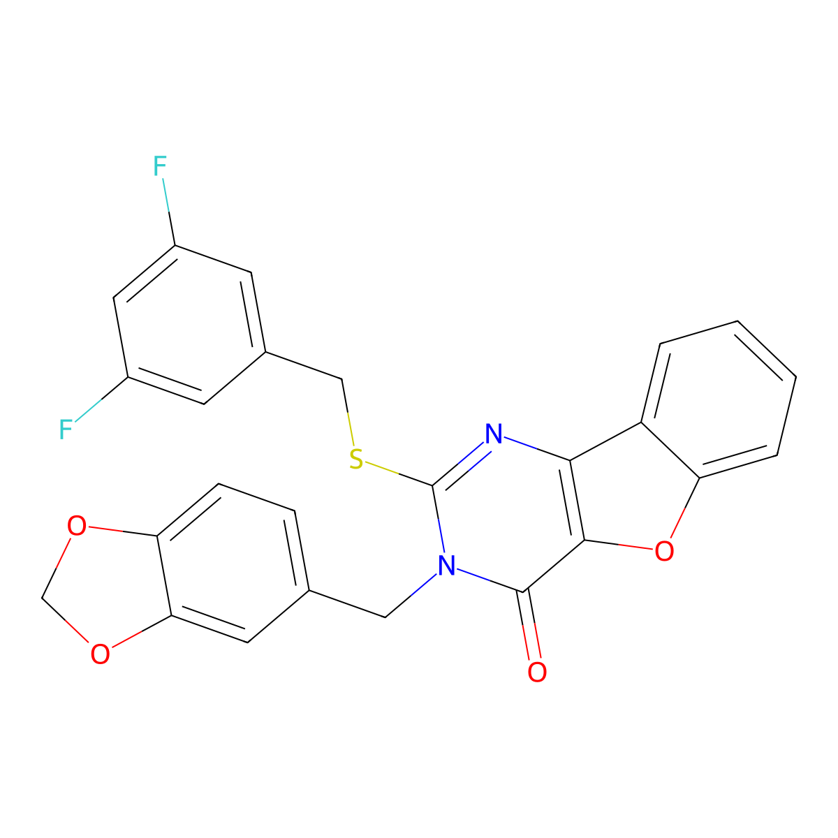 3-(1,3-benzodioxol-5-ylmethyl)-2-[(3,5-difluorobenzyl)sulfanyl][1]benzofuro[3,2-d]pyrimidin-4(3H)-one molecular structure, CAS 1291857-30-1