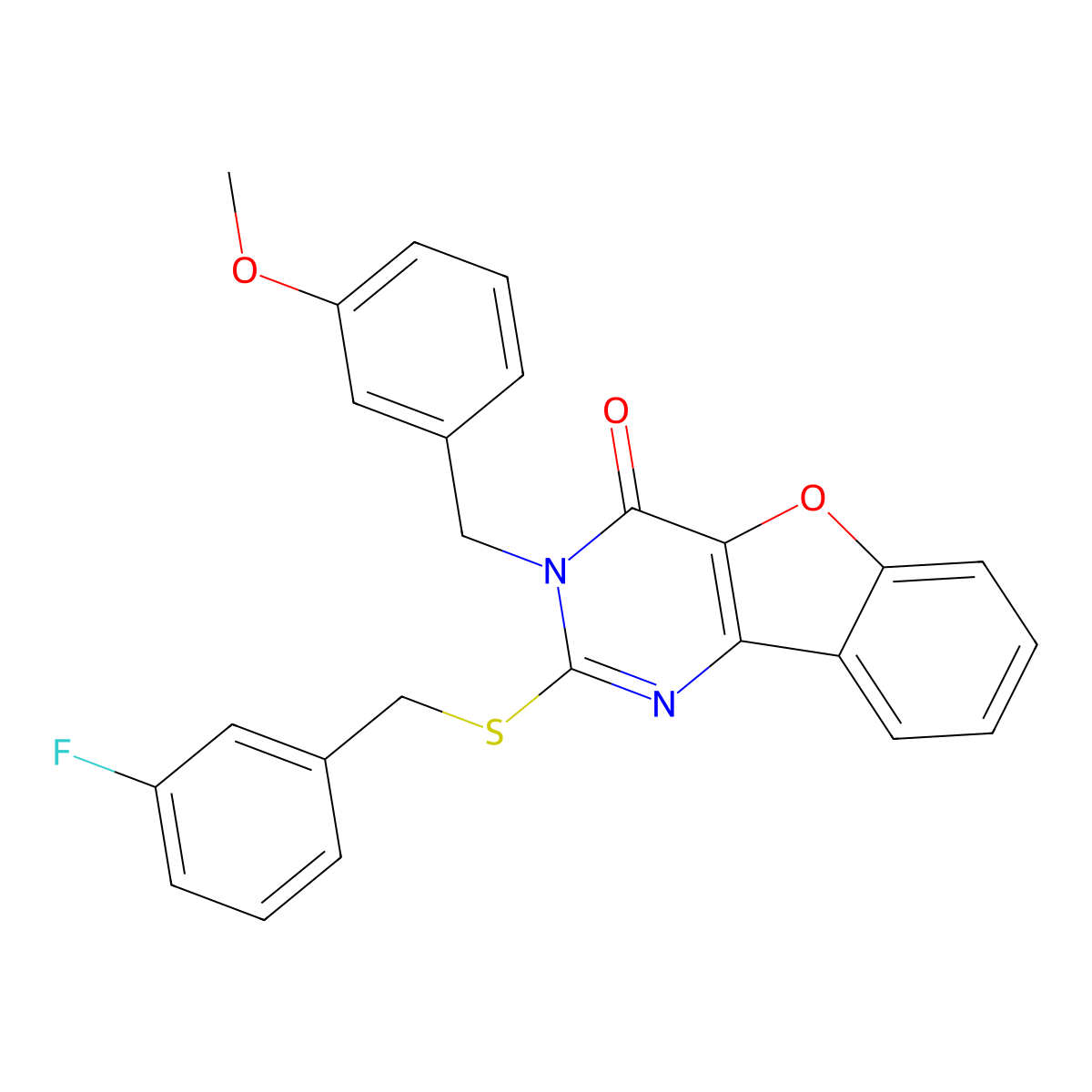 2-[(3-fluorobenzyl)sulfanyl]-3-(3-methoxybenzyl)[1]benzofuro[3,2-d]pyrimidin-4(3H)-one molecular structure, CAS 1291857-35-6
