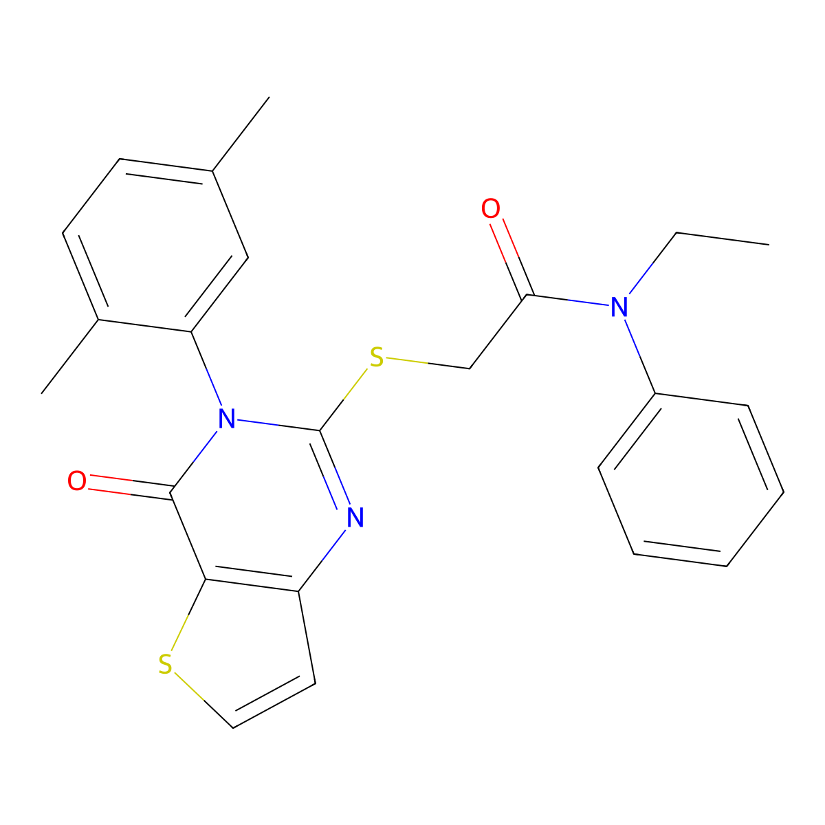 2-{[3-(2,5-dimethylphenyl)-4-oxo-3,4-dihydrothieno[3,2-d]pyrimidin-2-yl]sulfanyl}-N-ethyl-N-phenylacetamide molecular structure, CAS 1291857-38-9