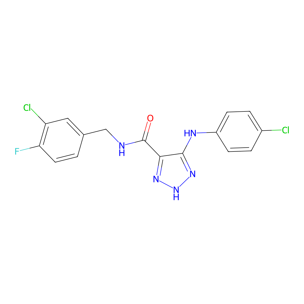 N-[(3-chloro-4-fluorophenyl)methyl]-5-[(4-chlorophenyl)amino]-1H-1,2,3-triazole-4-carboxamide molecular structure, CAS 1291857-95-8