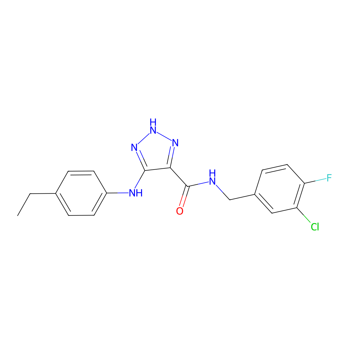 N-(3-chloro-4-fluorobenzyl)-5-((4-ethylphenyl)amino)-1H-1,2,3-triazole-4-carboxamide molecular structure, CAS 1291858-09-7