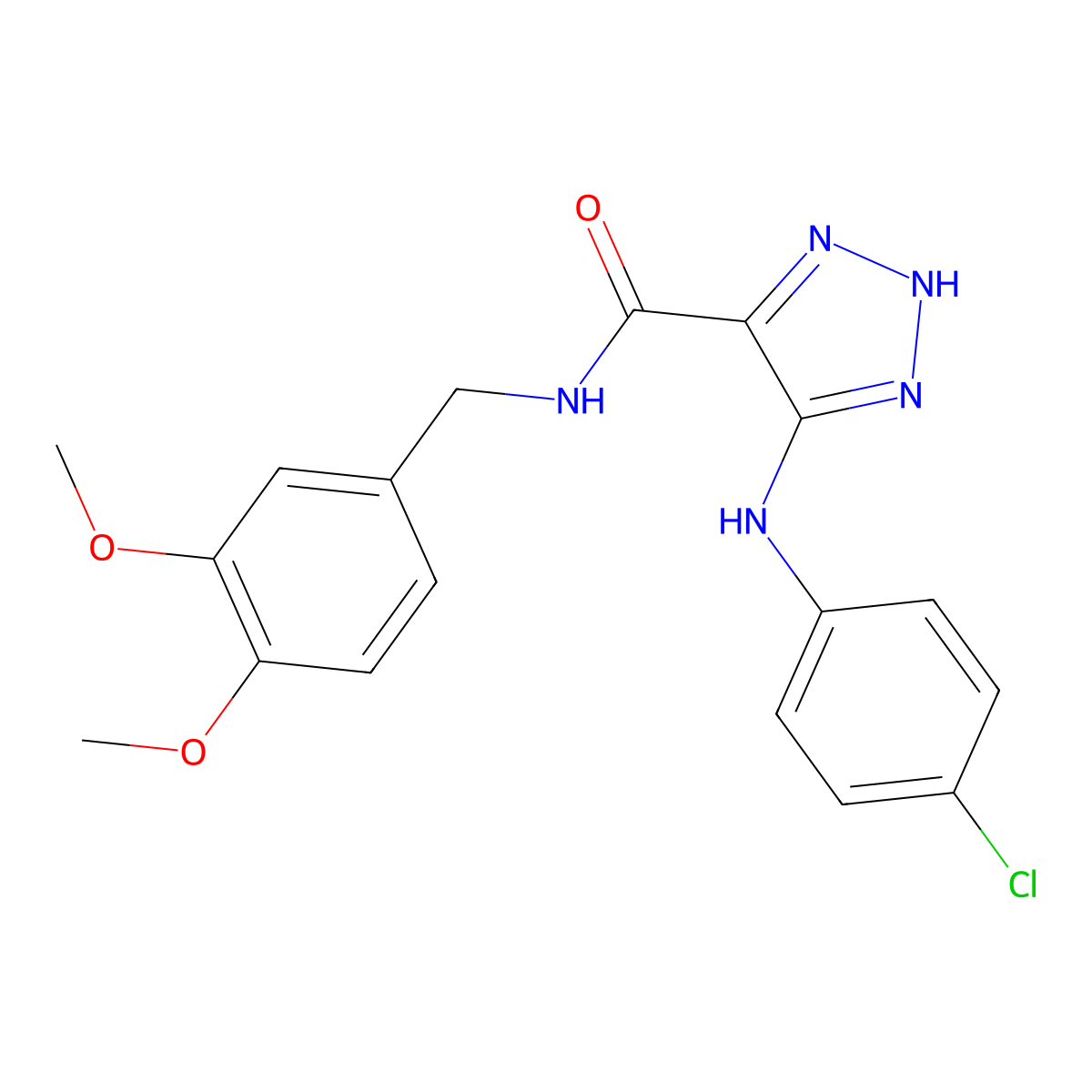 5-((4-chlorophenyl)amino)-N-(3,4-dimethoxybenzyl)-1H-1,2,3-triazole-4-carboxamide molecular structure, CAS 1291858-16-6