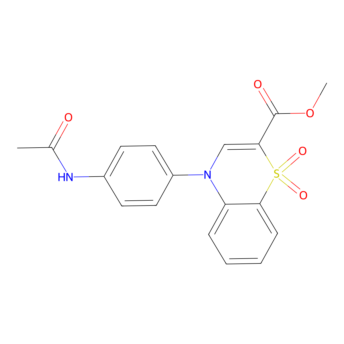 methyl 4-[4-(acetylamino)phenyl]-4H-1,4-benzothiazine-2-carboxylate 1,1-dioxide molecular structure, CAS 1291858-38-2