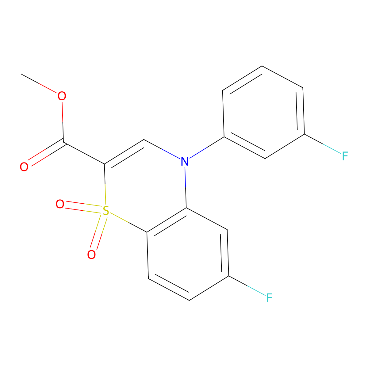 methyl 6-fluoro-4-(3-fluorophenyl)-4H-1,4-benzothiazine-2-carboxylate 1,1-dioxide molecular structure, CAS 1291858-42-8