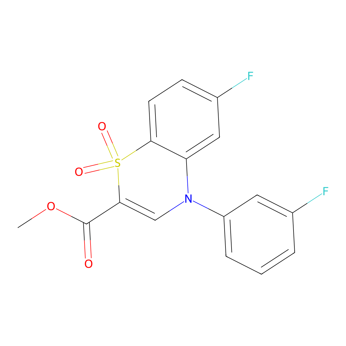methyl 6-fluoro-4-(3-fluorophenyl)-4H-1,4-benzothiazine-2-carboxylate 1,1-dioxide molecular structure, CAS 1291858-42-8