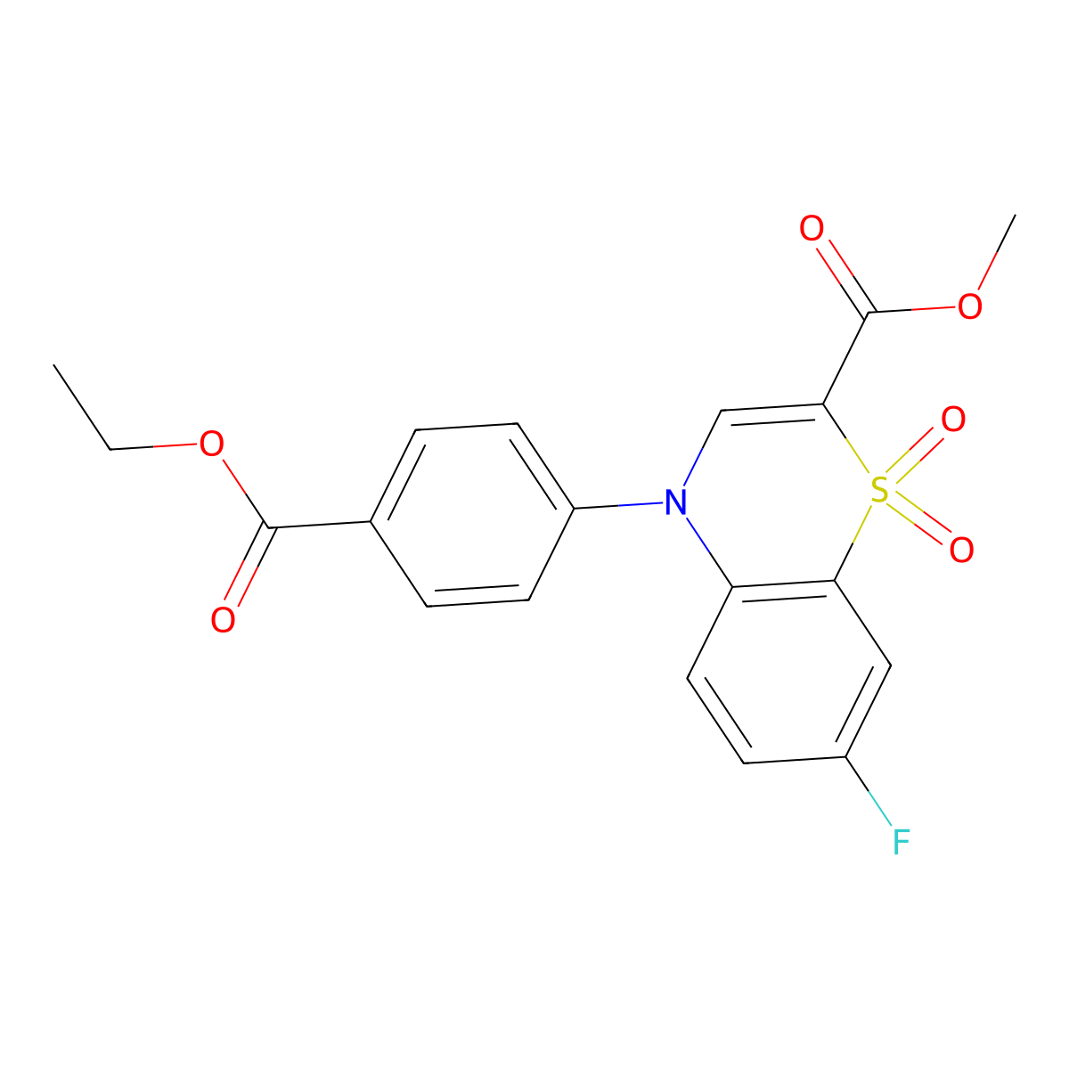 methyl 4-[4-(ethoxycarbonyl)phenyl]-7-fluoro-4H-1,4-benzothiazine-2-carboxylate 1,1-dioxide molecular structure, CAS 1291858-51-9
