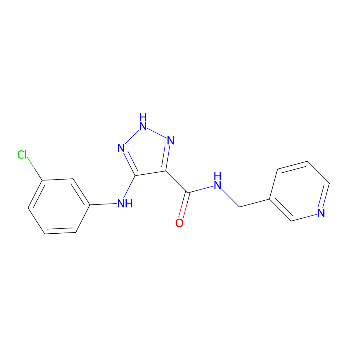 5-((3-chlorophenyl)amino)-N-(pyridin-3-ylmethyl)-1H-1,2,3-triazole-4-carboxamide molecular structure, CAS 1291858-54-2