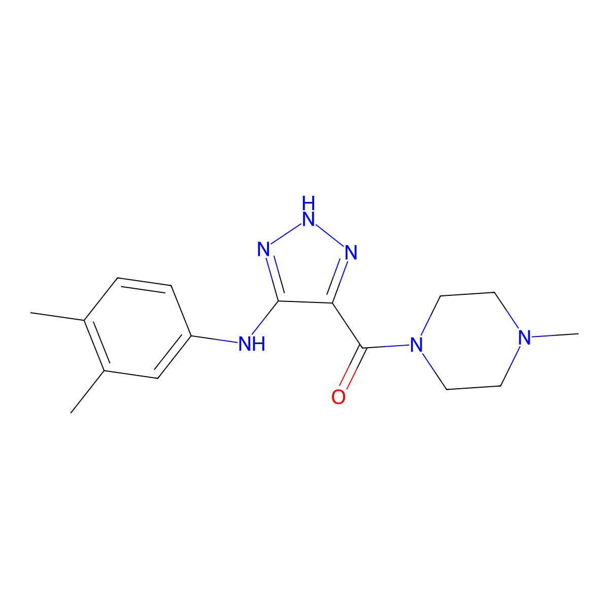 (5-((3,4-dimethylphenyl)amino)-1H-1,2,3-triazol-4-yl)(4-methylpiperazin-1-yl)methanone molecular structure, CAS 1291858-61-1