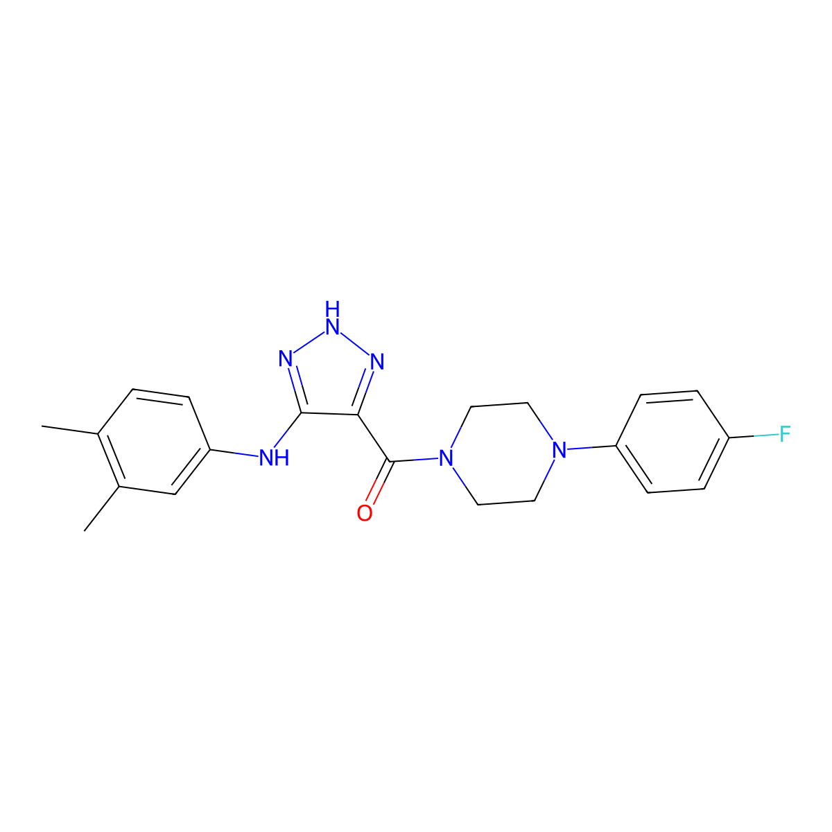 (5-((3,4-dimethylphenyl)amino)-1H-1,2,3-triazol-4-yl)(4-(4-fluorophenyl)piperazin-1-yl)methanone molecular structure, CAS 1291858-66-6