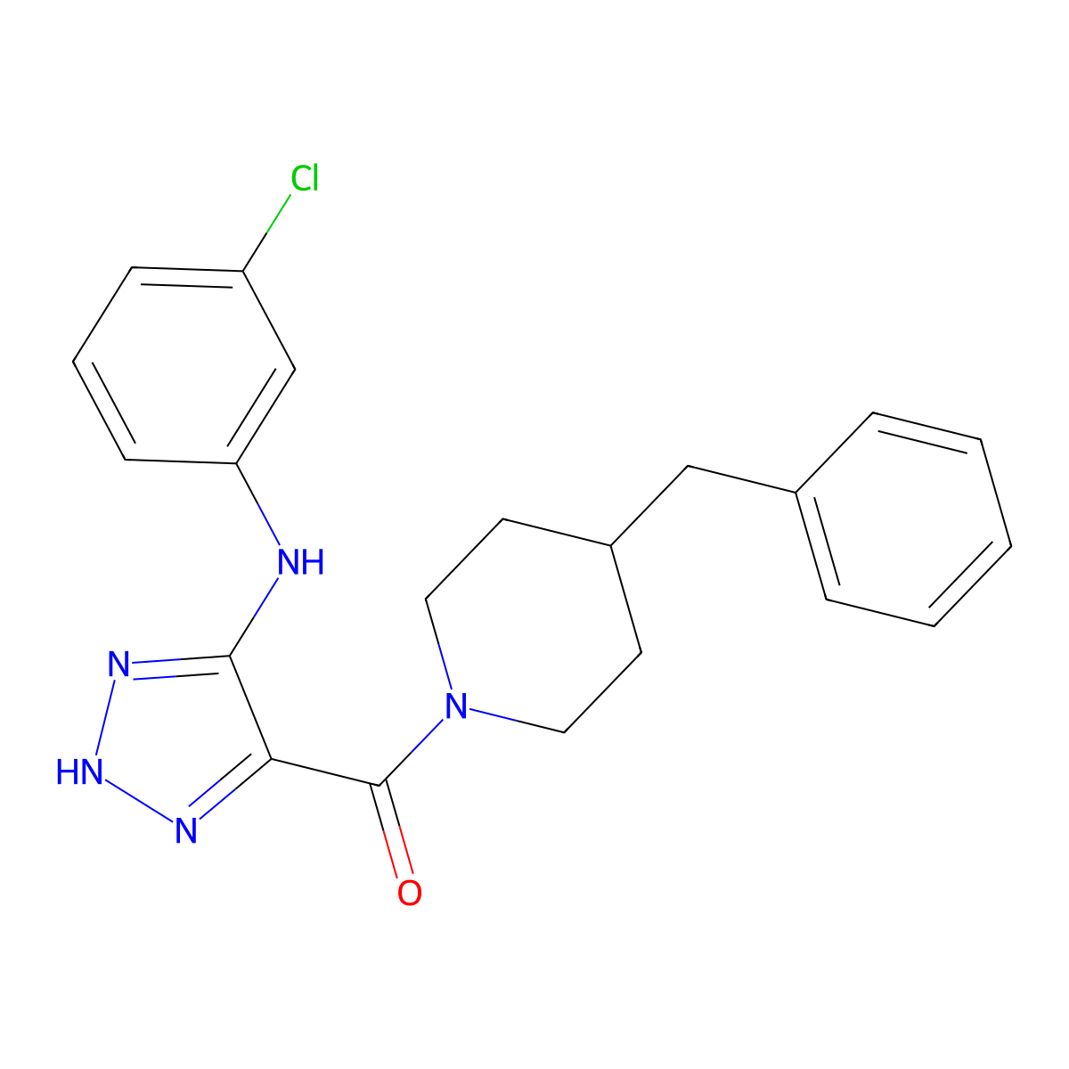 (4-benzylpiperidin-1-yl)(5-((3-chlorophenyl)amino)-1H-1,2,3-triazol-4-yl)methanone molecular structure, CAS 1291858-72-4