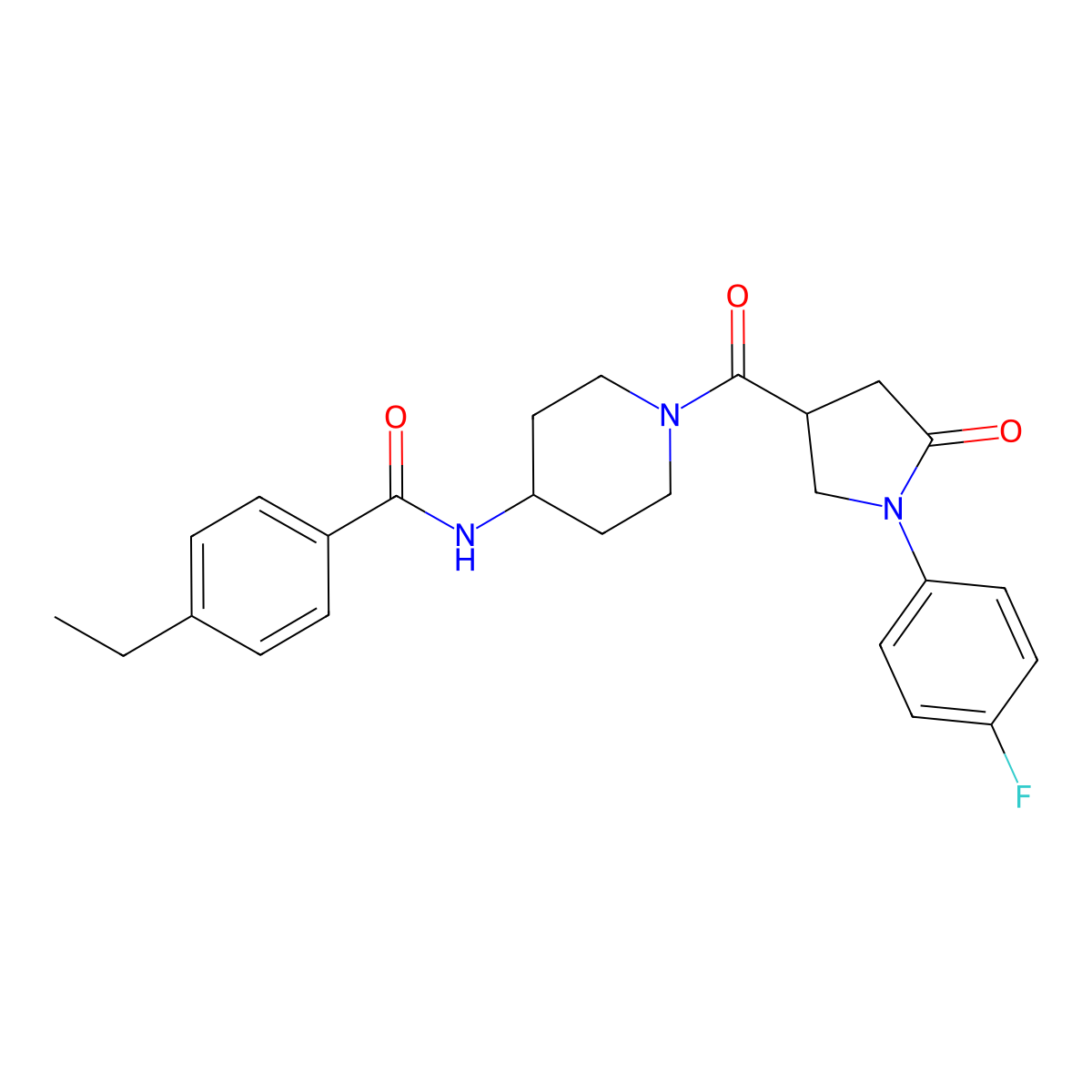 4-ethyl-N-(1-{[1-(4-fluorophenyl)-5-oxopyrrolidin-3-yl]carbonyl}piperidin-4-yl)benzamide molecular structure, CAS 1291858-76-8