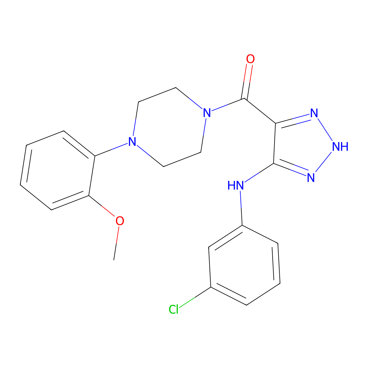 (5-((3-chlorophenyl)amino)-1H-1,2,3-triazol-4-yl)(4-(2-methoxyphenyl)piperazin-1-yl)methanone molecular structure, CAS 1291858-79-1