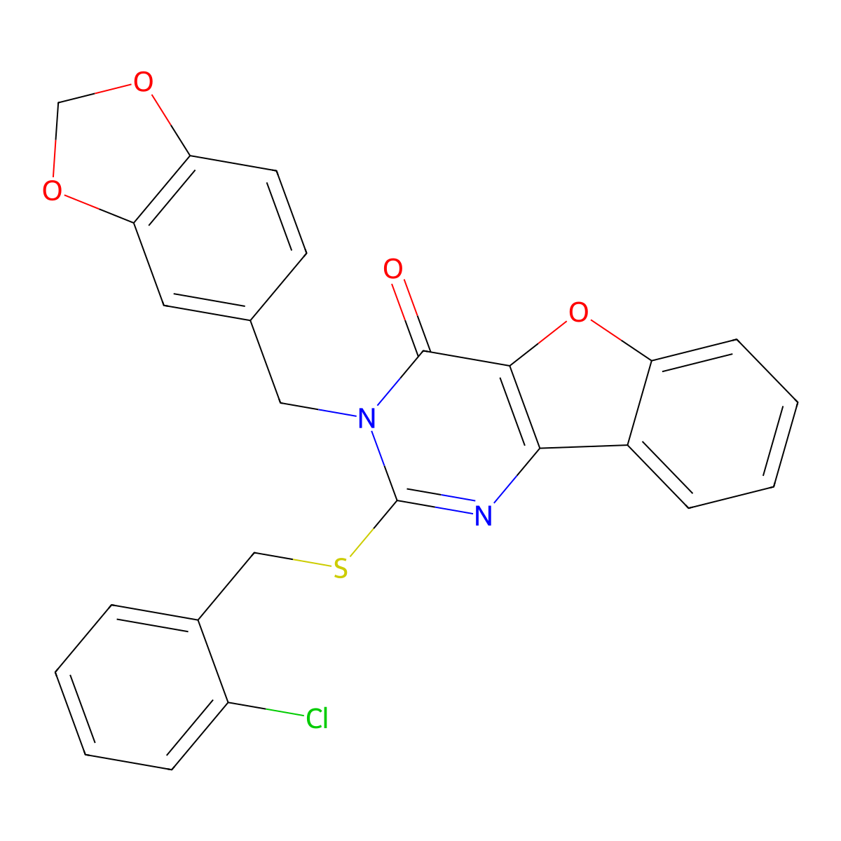 3-(1,3-benzodioxol-5-ylmethyl)-2-[(2-chlorobenzyl)sulfanyl][1]benzofuro[3,2-d]pyrimidin-4(3H)-one molecular structure, CAS 1291859-07-8