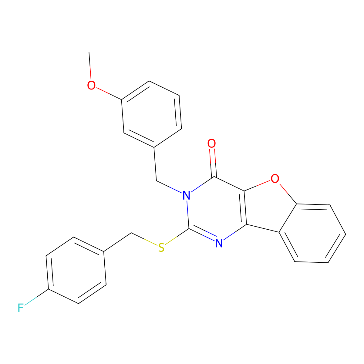2-[(4-fluorobenzyl)sulfanyl]-3-(3-methoxybenzyl)[1]benzofuro[3,2-d]pyrimidin-4(3H)-one molecular structure, CAS 1291859-11-4