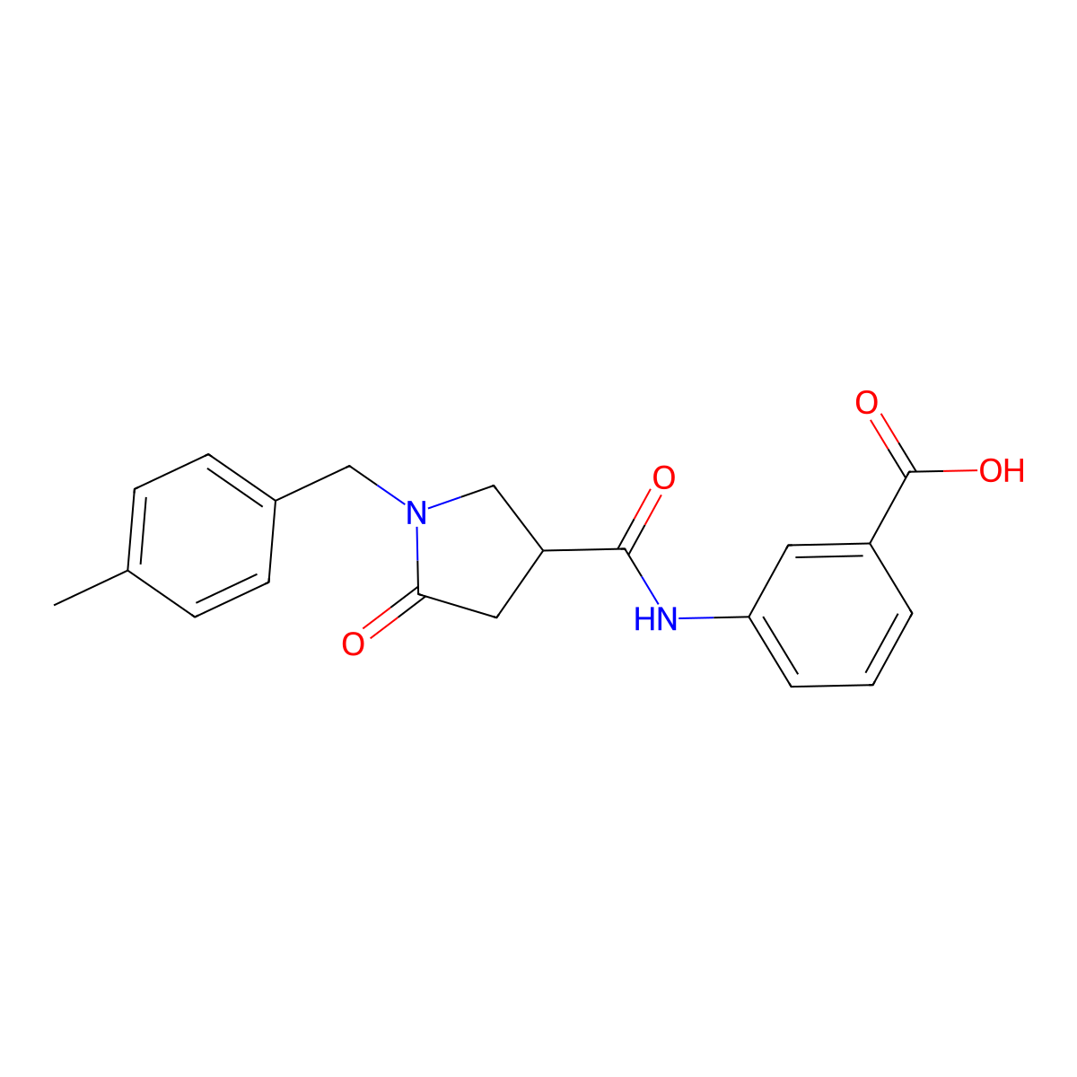 3-({[1-(4-Methylbenzyl)-5-oxopyrrolidin-3-yl]carbonyl}amino)benzoic acid molecular structure, CAS 1291859-15-8