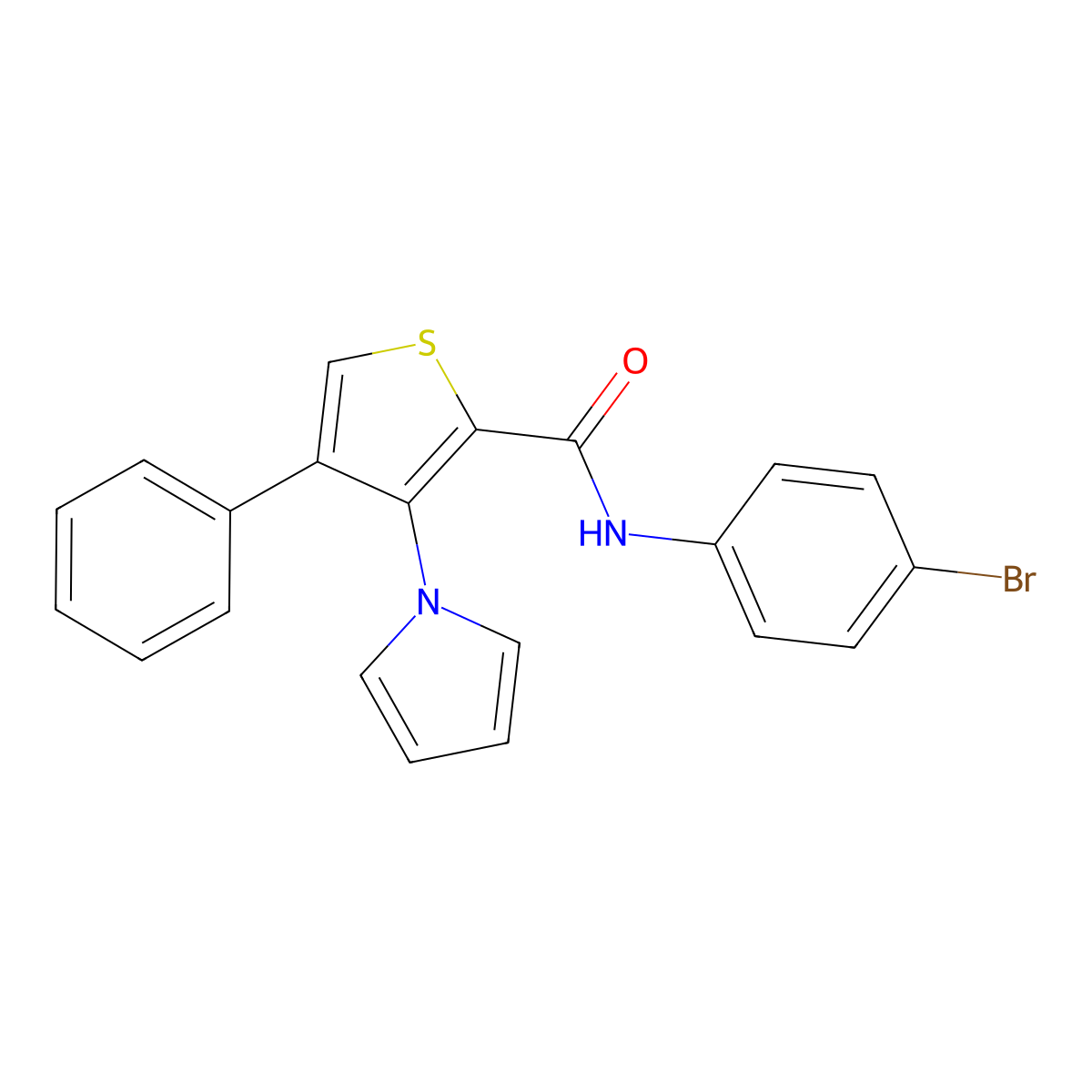 N-(4-bromophenyl)-4-phenyl-3-(1H-pyrrol-1-yl)thiophene-2-carboxamide molecular structure, CAS 1291859-19-2
