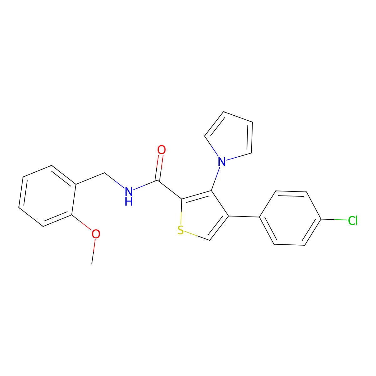 4-(4-chlorophenyl)-N-(2-methoxybenzyl)-3-(1H-pyrrol-1-yl)thiophene-2-carboxamide molecular structure, CAS 1291859-30-7