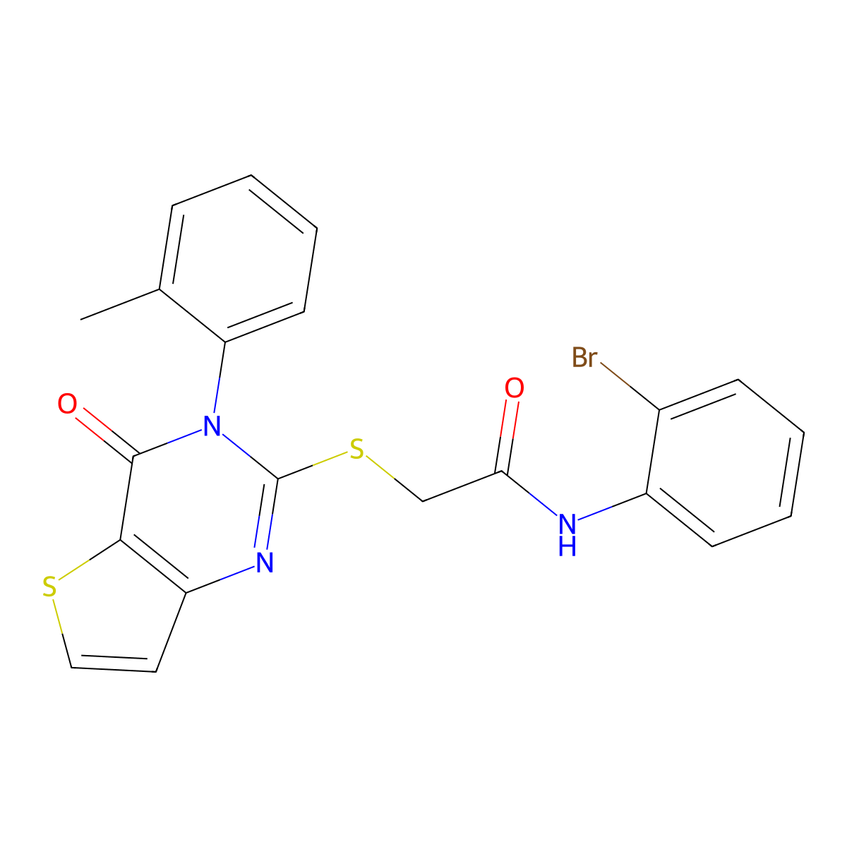 N-(2-bromophenyl)-2-{[3-(2-methylphenyl)-4-oxo-3,4-dihydrothieno[3,2-d]pyrimidin-2-yl]sulfanyl}acetamide molecular structure, CAS 1291859-44-3