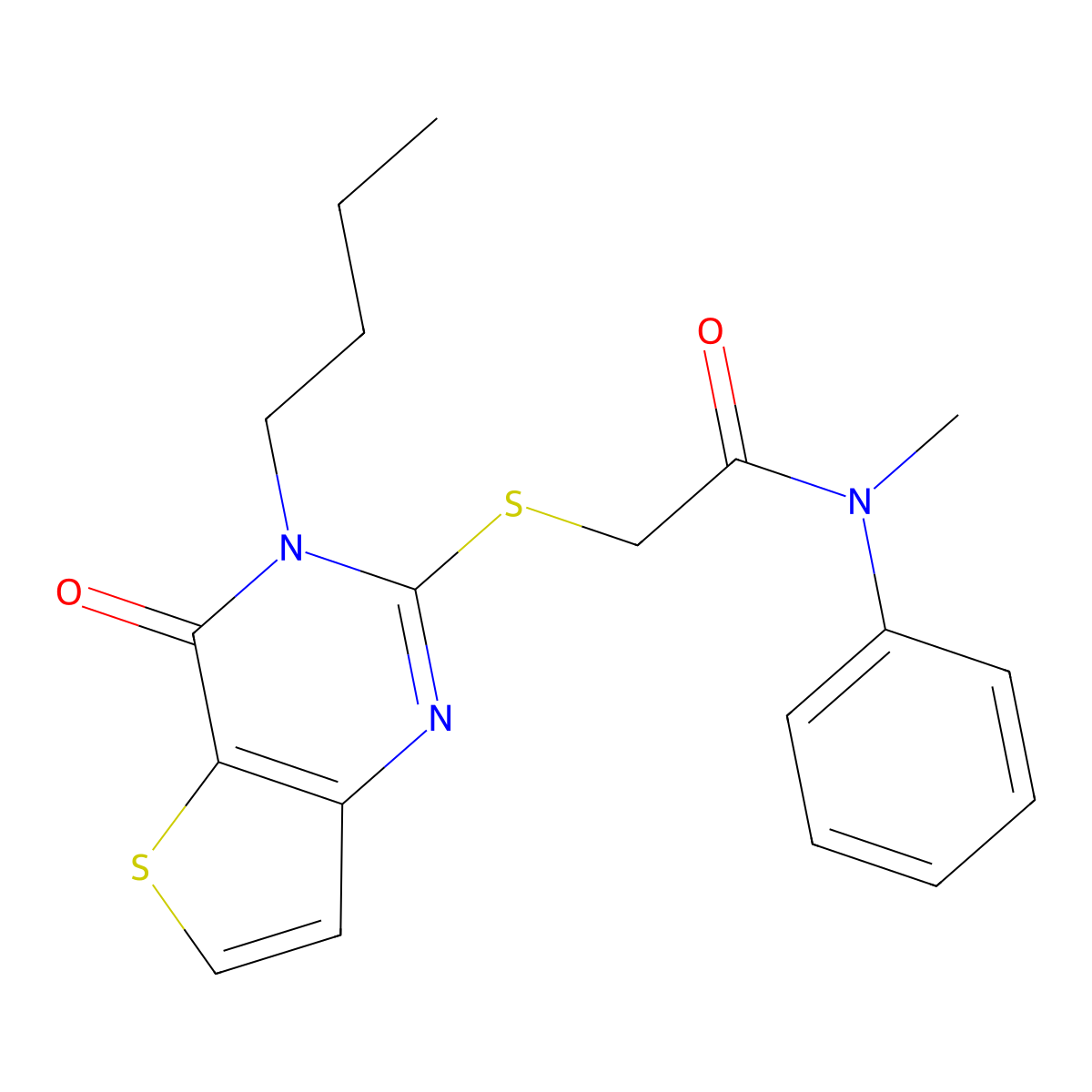 2-({3-butyl-4-oxo-3H,4H-thieno[3,2-d]pyrimidin-2-yl}sulfanyl)-N-methyl-N-phenylacetamide molecular structure, CAS 1291859-46-5