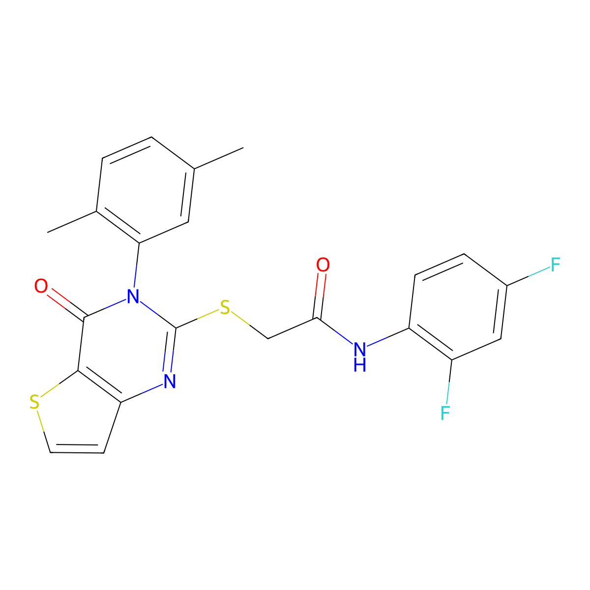 N-(2,4-difluorophenyl)-2-{[3-(2,5-dimethylphenyl)-4-oxo-3,4-dihydrothieno[3,2-d]pyrimidin-2-yl]sulfanyl}acetamide molecular structure, CAS 1291859-53-4