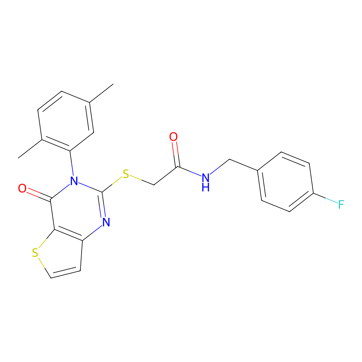 2-{[3-(2,5-dimethylphenyl)-4-oxo-3,4-dihydrothieno[3,2-d]pyrimidin-2-yl]sulfanyl}-N-(4-fluorobenzyl)acetamide molecular structure, CAS 1291859-55-6