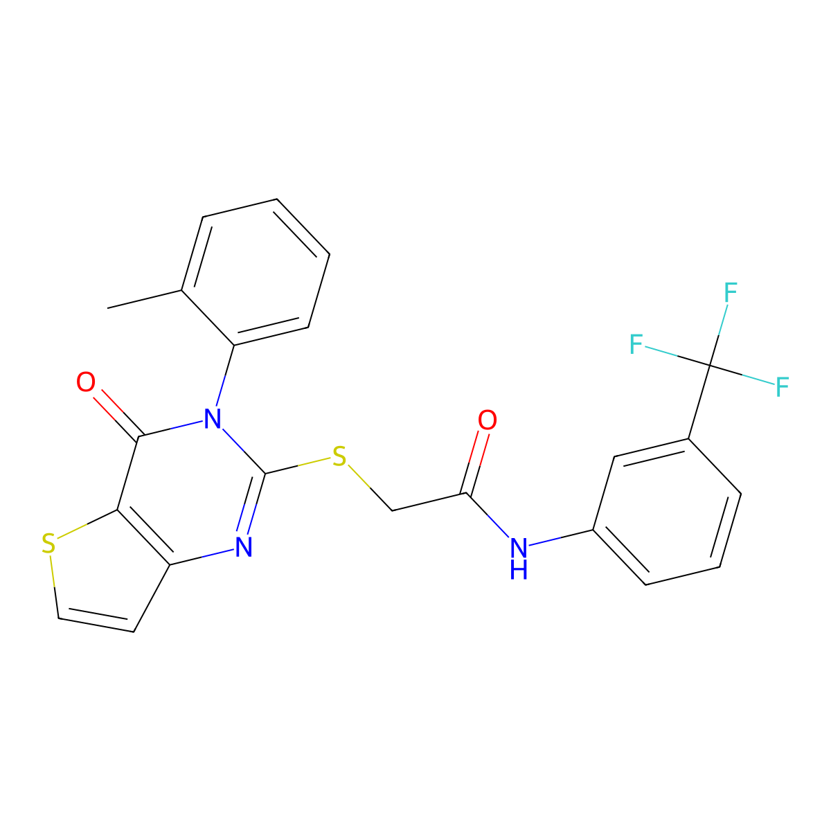 2-{[3-(2-methylphenyl)-4-oxo-3,4-dihydrothieno[3,2-d]pyrimidin-2-yl]sulfanyl}-N-[3-(trifluoromethyl)phenyl]acetamide molecular structure, CAS 1291859-90-9