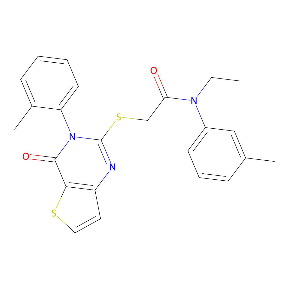 N-ethyl-N-(3-methylphenyl)-2-{[3-(2-methylphenyl)-4-oxo-3,4-dihydrothieno[3,2-d]pyrimidin-2-yl]sulfanyl}acetamide molecular structure, CAS 1291859-94-3