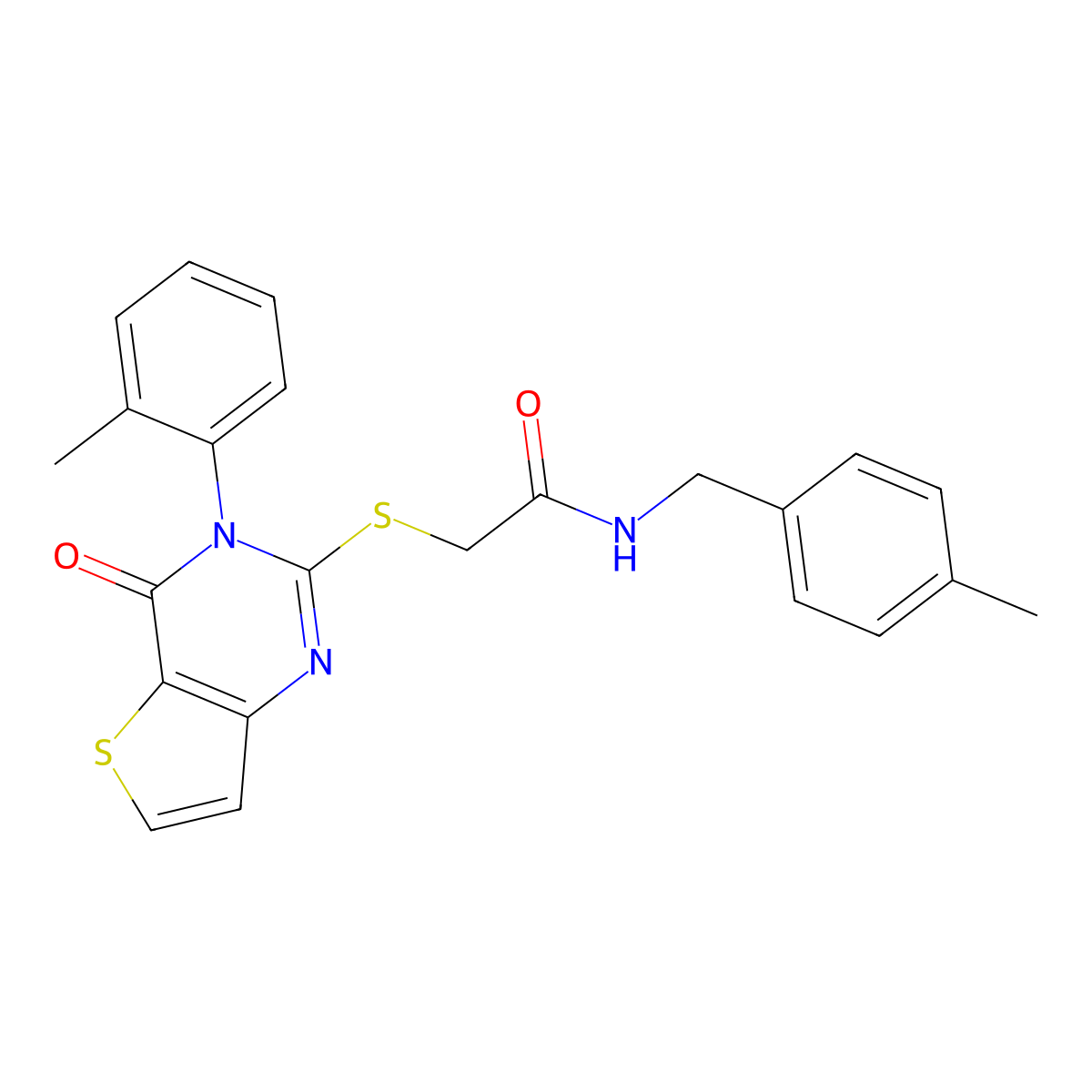 N-(4-methylbenzyl)-2-{[3-(2-methylphenyl)-4-oxo-3,4-dihydrothieno[3,2-d]pyrimidin-2-yl]sulfanyl}acetamide molecular structure, CAS 1291859-98-7