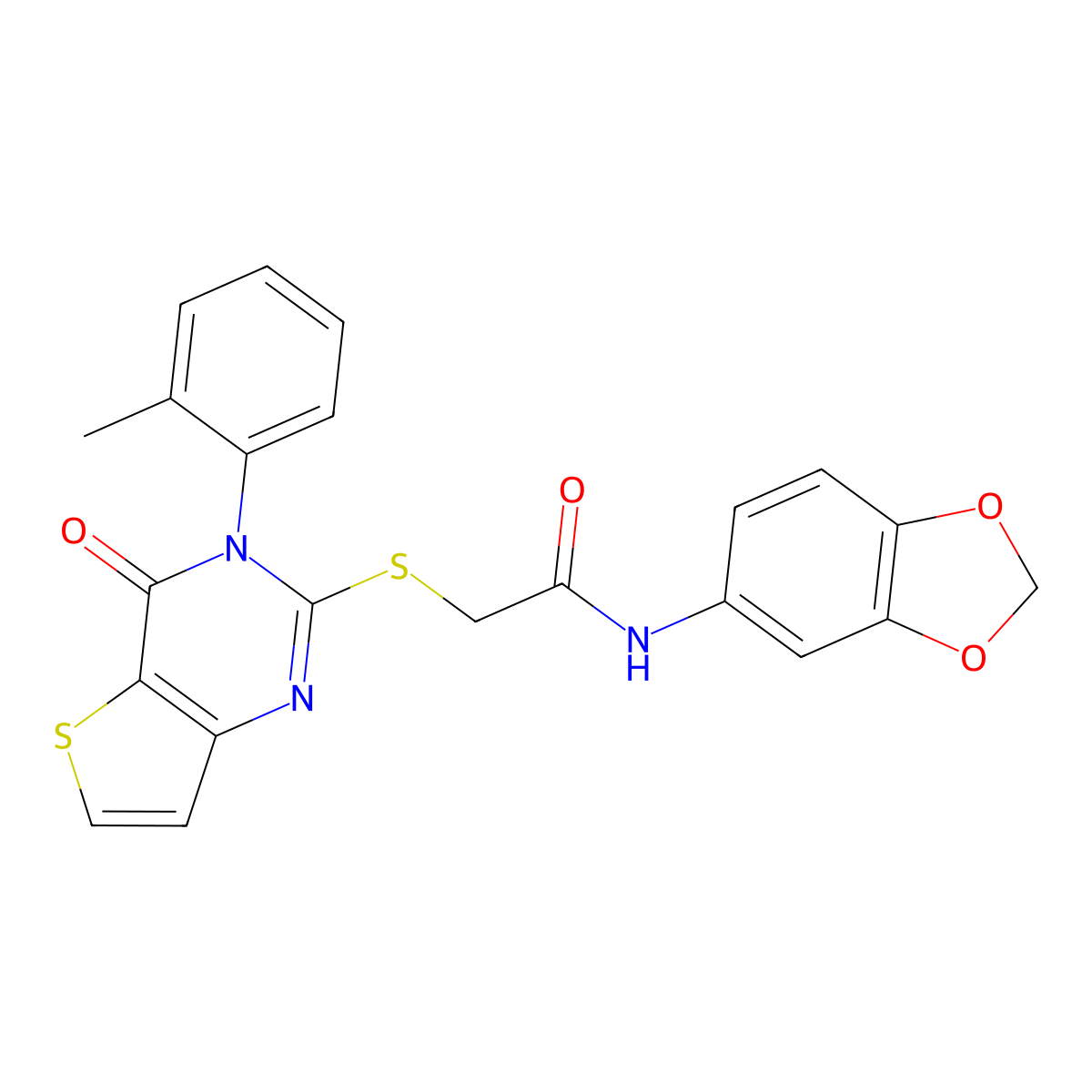N-(1,3-benzodioxol-5-yl)-2-{[3-(2-methylphenyl)-4-oxo-3,4-dihydrothieno[3,2-d]pyrimidin-2-yl]sulfanyl}acetamide molecular structure, CAS 1291860-06-4