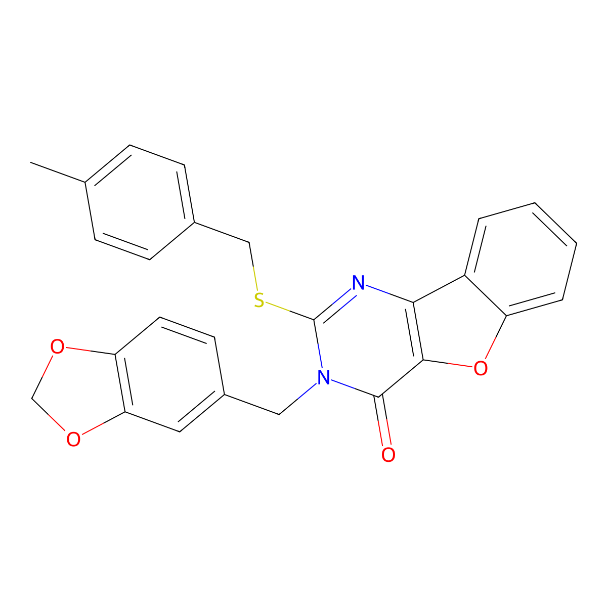 3-(1,3-benzodioxol-5-ylmethyl)-2-[(4-methylbenzyl)sulfanyl][1]benzofuro[3,2-d]pyrimidin-4(3H)-one molecular structure, CAS 1291860-20-2