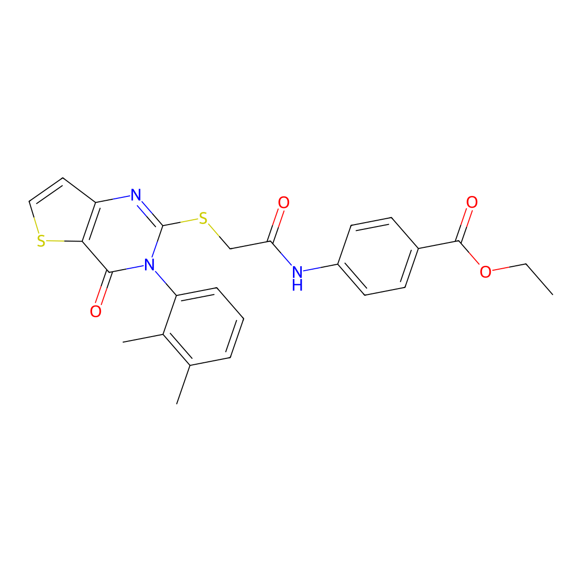 Ethyl 4-[({[3-(2,3-dimethylphenyl)-4-oxo-3,4-dihydrothieno[3,2-d]pyrimidin-2-yl]sulfanyl}acetyl)amino]benzoate molecular structure, CAS 1291860-47-3