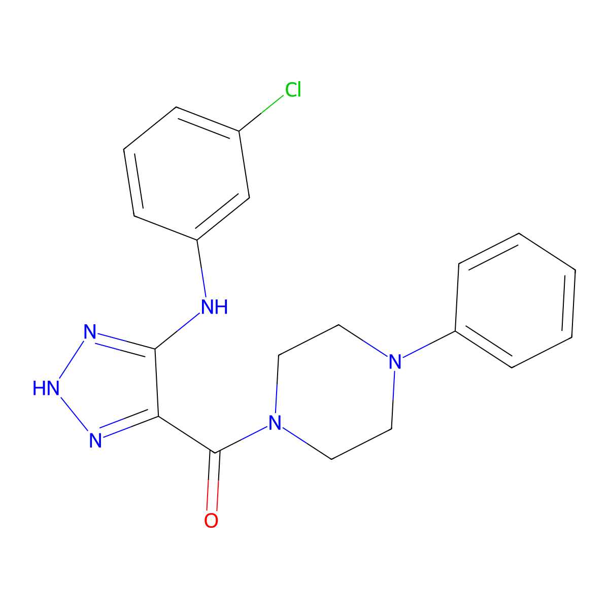 (5-((3-chlorophenyl)amino)-1H-1,2,3-triazol-4-yl)(4-phenylpiperazin-1-yl)methanone molecular structure, CAS 1291860-92-8