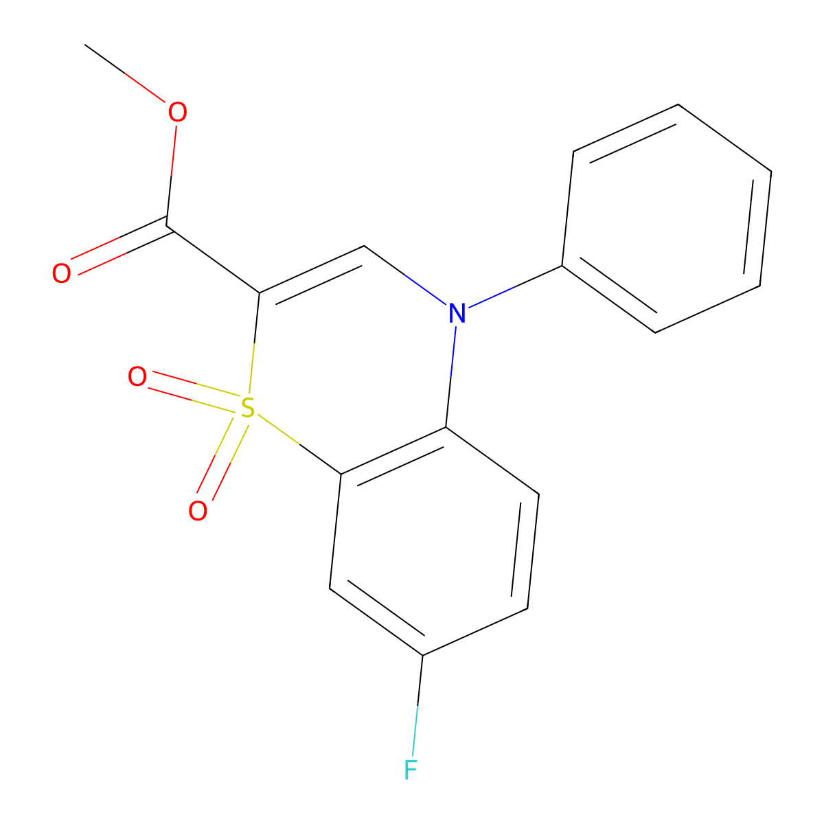 methyl 7-fluoro-4-phenyl-4H-1,4-benzothiazine-2-carboxylate 1,1-dioxide molecular structure, CAS 1291861-73-8