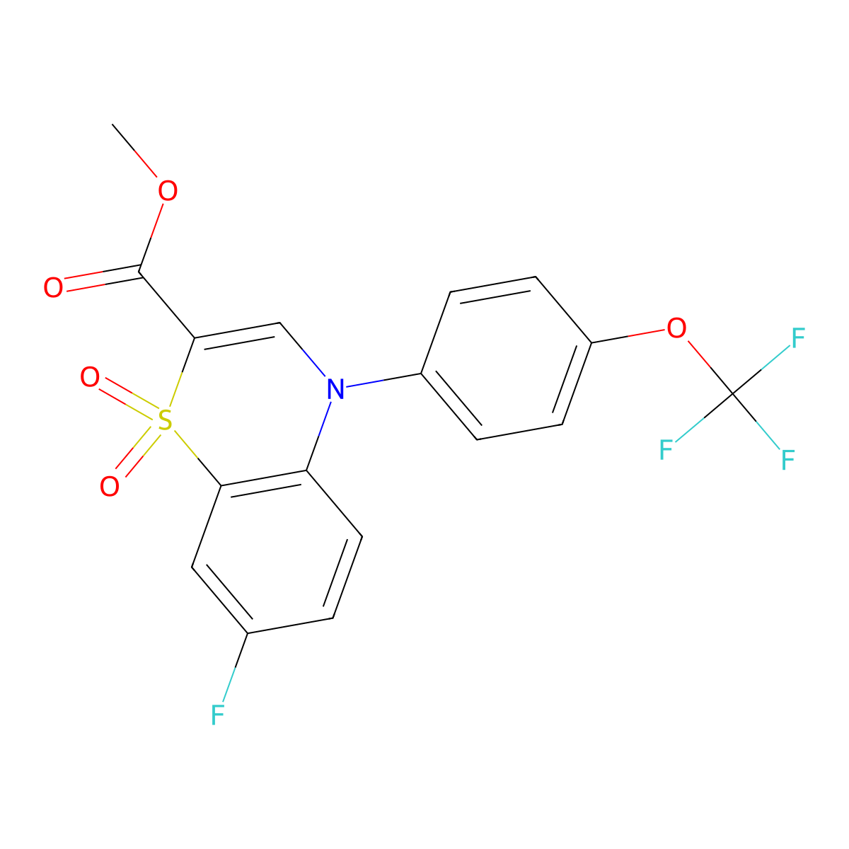 methyl 7-fluoro-4-[4-(trifluoromethoxy)phenyl]-4H-1,4-benzothiazine-2-carboxylate 1,1-dioxide molecular structure, CAS 1291861-75-0