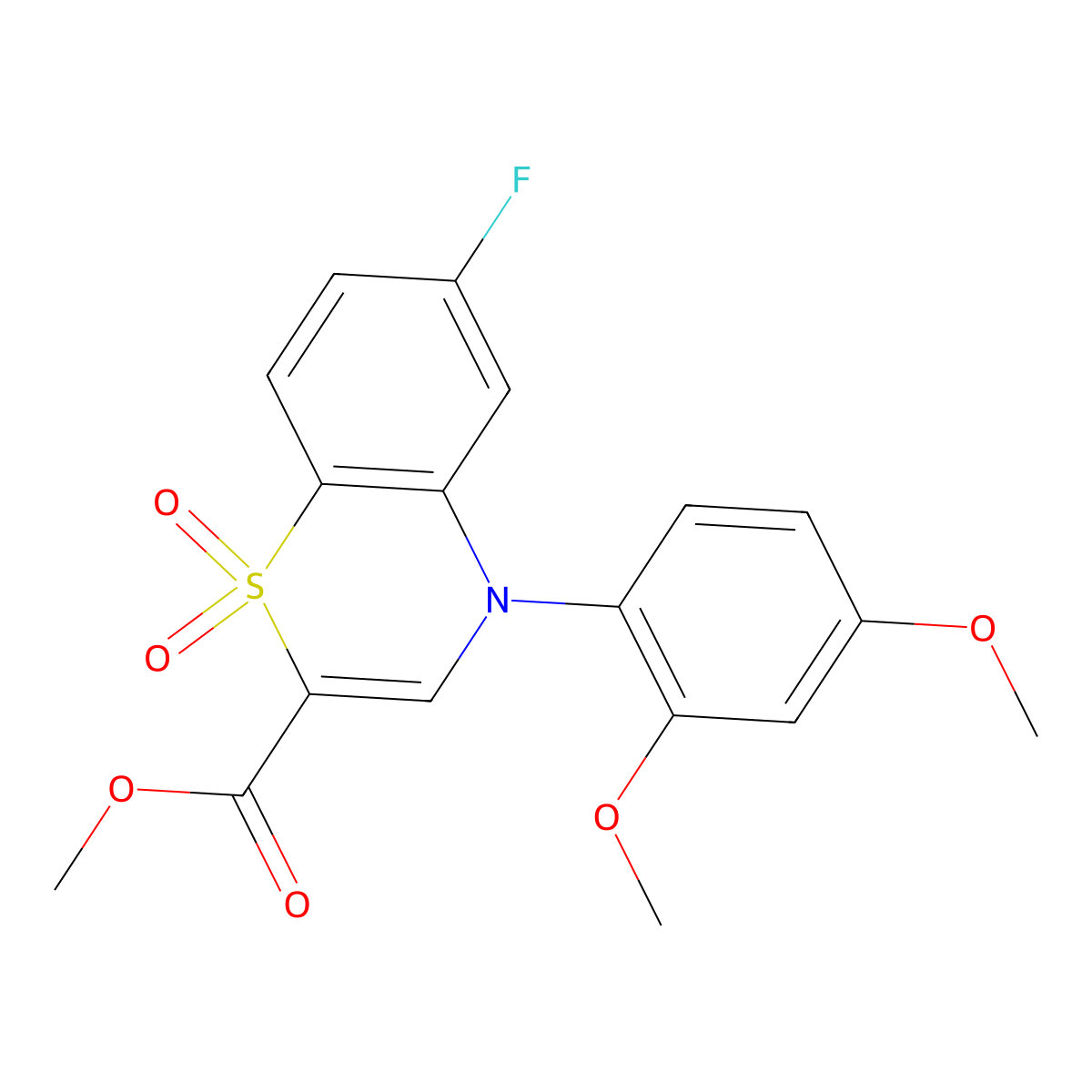 methyl 4-(2,4-dimethoxyphenyl)-6-fluoro-4H-1,4-benzothiazine-2-carboxylate 1,1-dioxide molecular structure, CAS 1291861-80-7